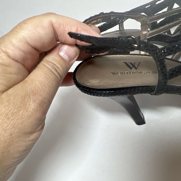 Worthington Women’s Black Faux Leather Slingback Shoes 3” Heels Sz 7 - Picture 4 of 11